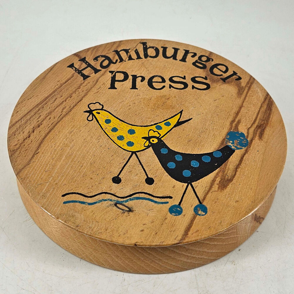 Vintage Nevco Wooden Wood Hamburger Press MCM chickens Japan